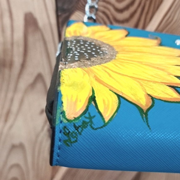 Artisan Blue Crossbody Bag with Sunflower Design - Picture 6 of 13